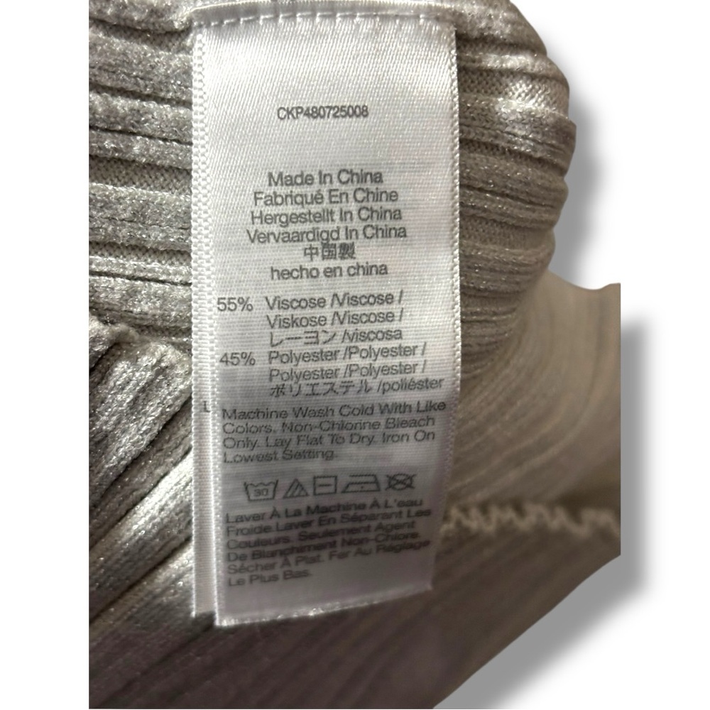 Madewell Blue/Silver Shiny Fitted Sleeveless Ribbed High Neck Racerback Tank Top - Picture 13 of 16